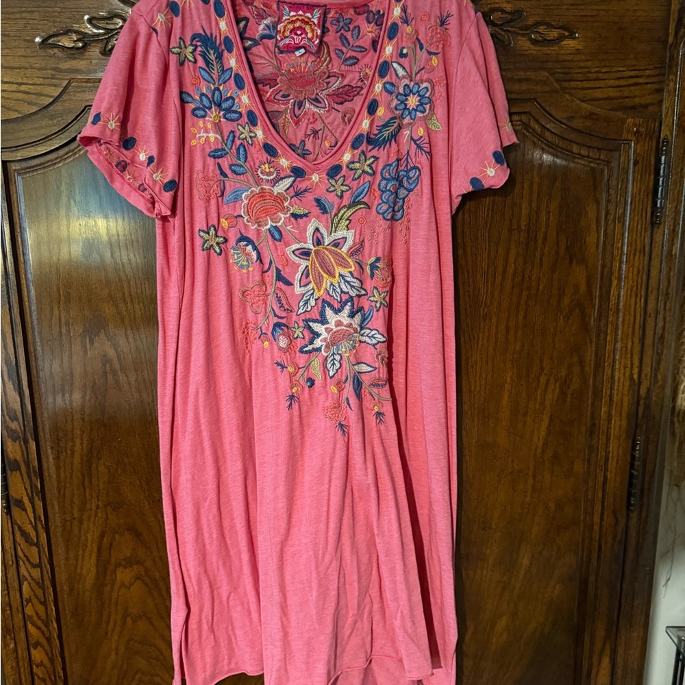 Johnny Was Pink Floral Embroidered Tunic